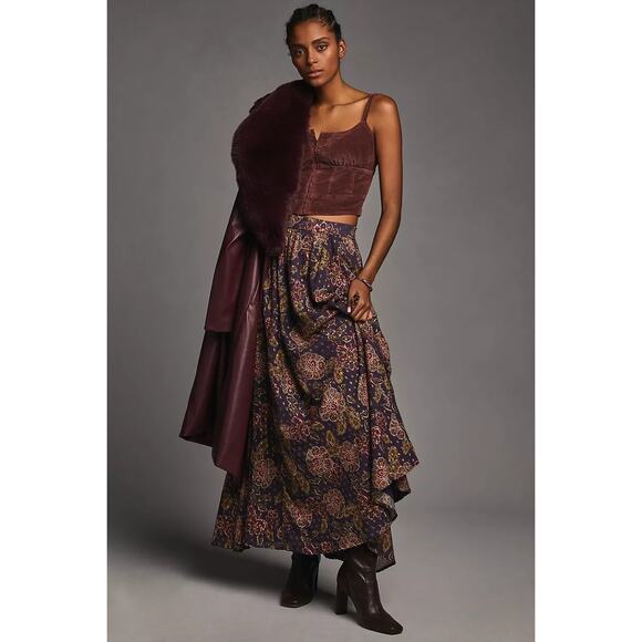 New Anthropologie The Odells Nina Floral Maxi Skirt $248 SMALL Purple - Picture 1 of 5